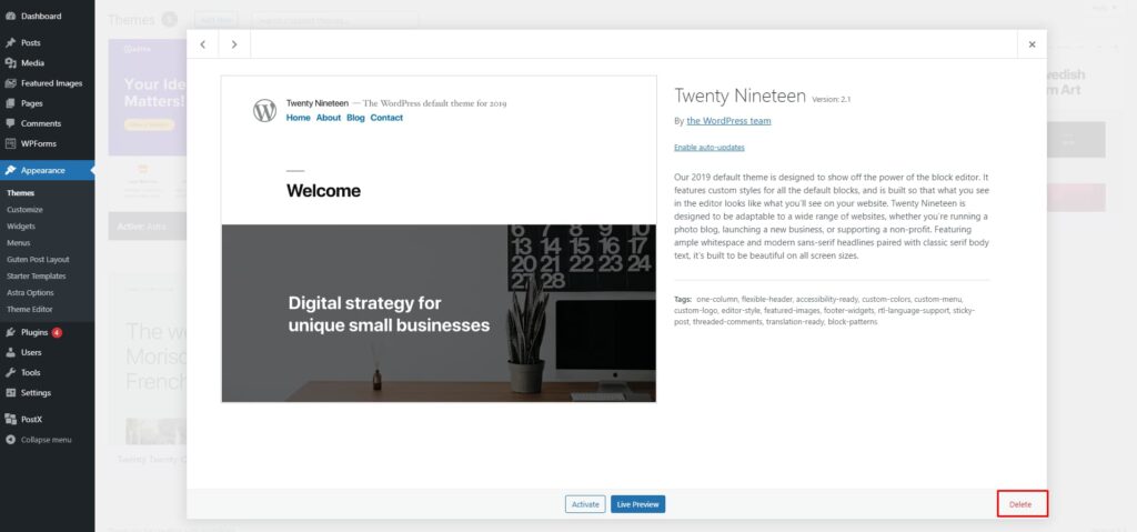 Screenshot of wordpress dashboard WP Messiah