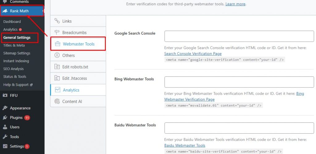 Interface of general settings