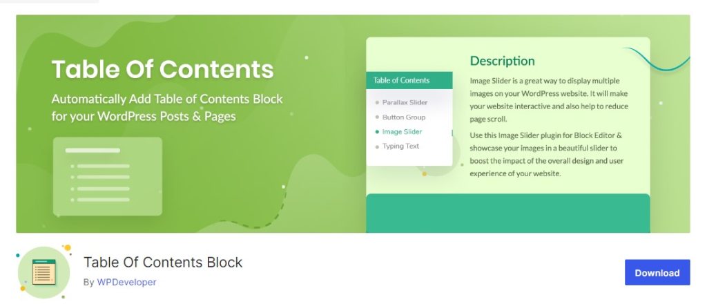 table of content block WP Messiah