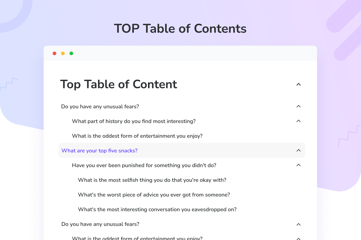 Top Table of Contents 2 table of content 1