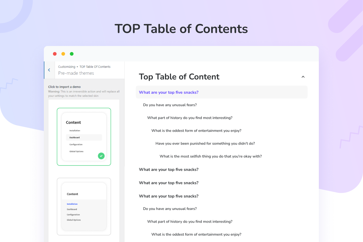 Top Table of Contents 13 table of content 12